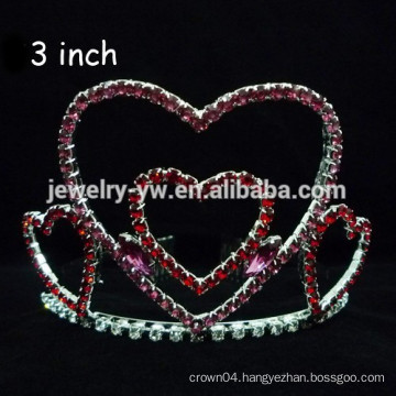 fashion metal silver plated crystal heart shape tiara and crown headband